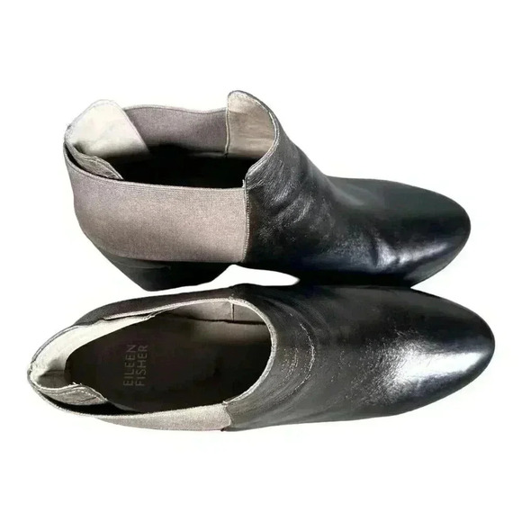 Eileen Fisher Ankle Boots Booties Black Women's 10 Stacked Heel Leather - Picture 7 of 9